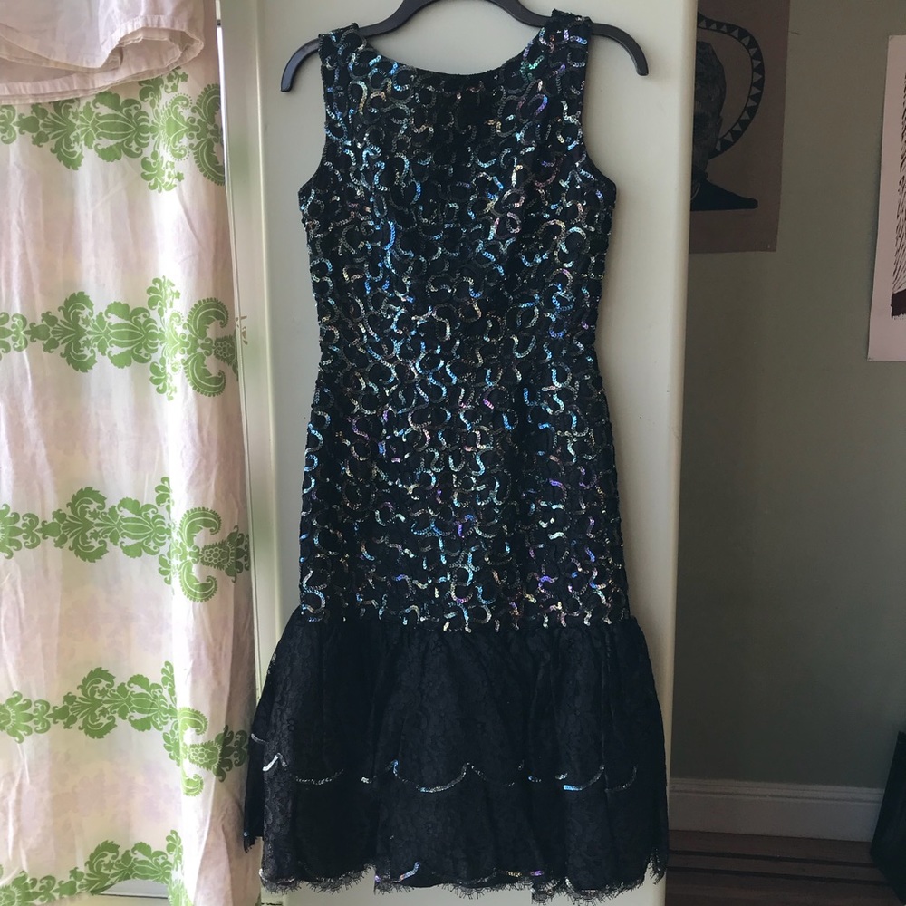 Vintage Trumpet Sequin Black Dress